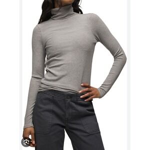 PRANA Women's Ribbed Turtleneck Long Sleeve‎ Top Gray Size L Outdoor Layer